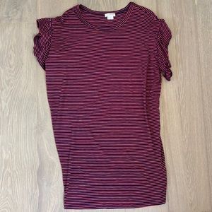 Ingrid & Isabel Red & Navy Striped Maternity Dress with Ruffle Sleeves Size XS